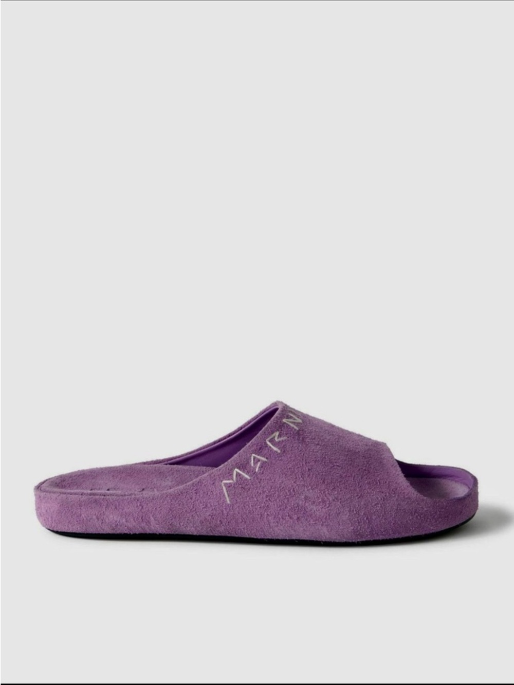 NWT Marni Logo-Embroidered Suede Slides Fussbett in Lilac Size 11 / 44